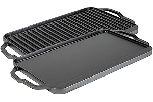 Lodge 19.5" X 10" Cast Iron Reversible Grillgriddle - Double Burner Griddle - Indoor & Outdoor Cooking - Superior Heat Retention - Reversible Grill Griddle - Made in the USA