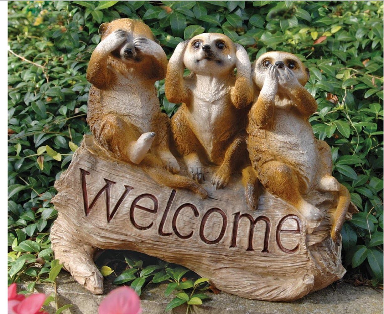 Classic Cute Meerkat Welcome Home Garden Statue Exotic Hear No Evil See No Evil Speak No Evil