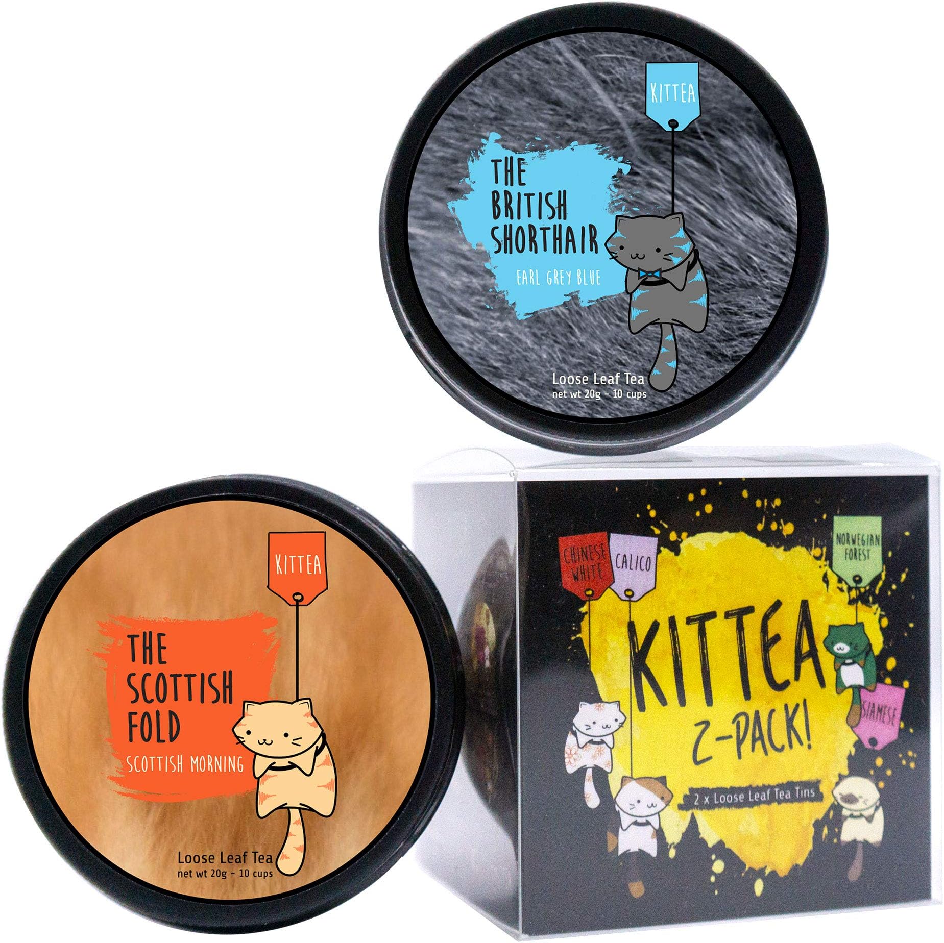 Cat Themed Loose Tea Gift Set - 2 Pack of 20g. (Earl Grey & Scottish Morning) Perfect Cat Gifts for Cat Lovers