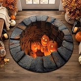 Halloween Optical Illusion Area Rug,3D Haunted Staircase Round Rug,Spooky Haunted House Floor Mat for Living Room Bedroom Entryway Party Decor，Color:C