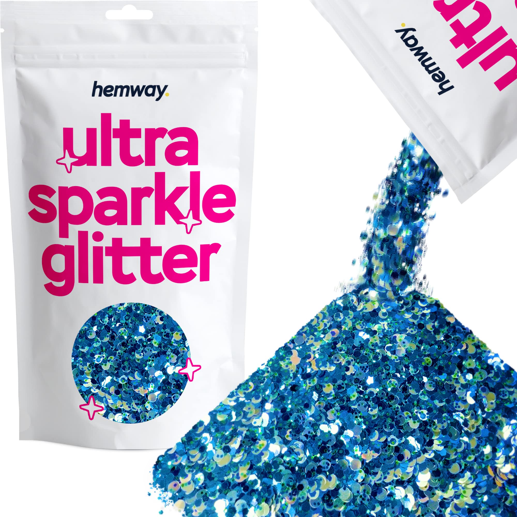 Hemway Ultra Sparkle Glitter Blue Green Silver Disc Mix 100g Mixed | Glitter for Arts & Craft, Makeup, Nail Art, Crafting, Card Making, Sparkle Decoration