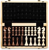 A&A 15" Magnetic Wooden Chess Set Folding Board 3" King Walnut Maple Inlaid