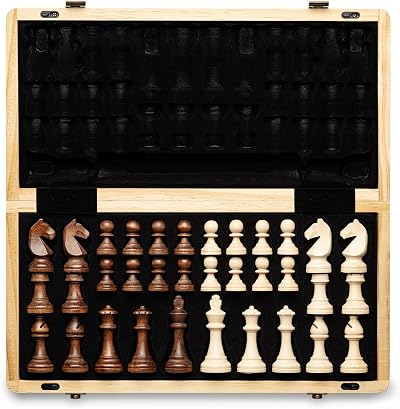 A&A 15" Magnetic Wooden Chess Set Folding Board 3" King Walnut Maple Inlaid