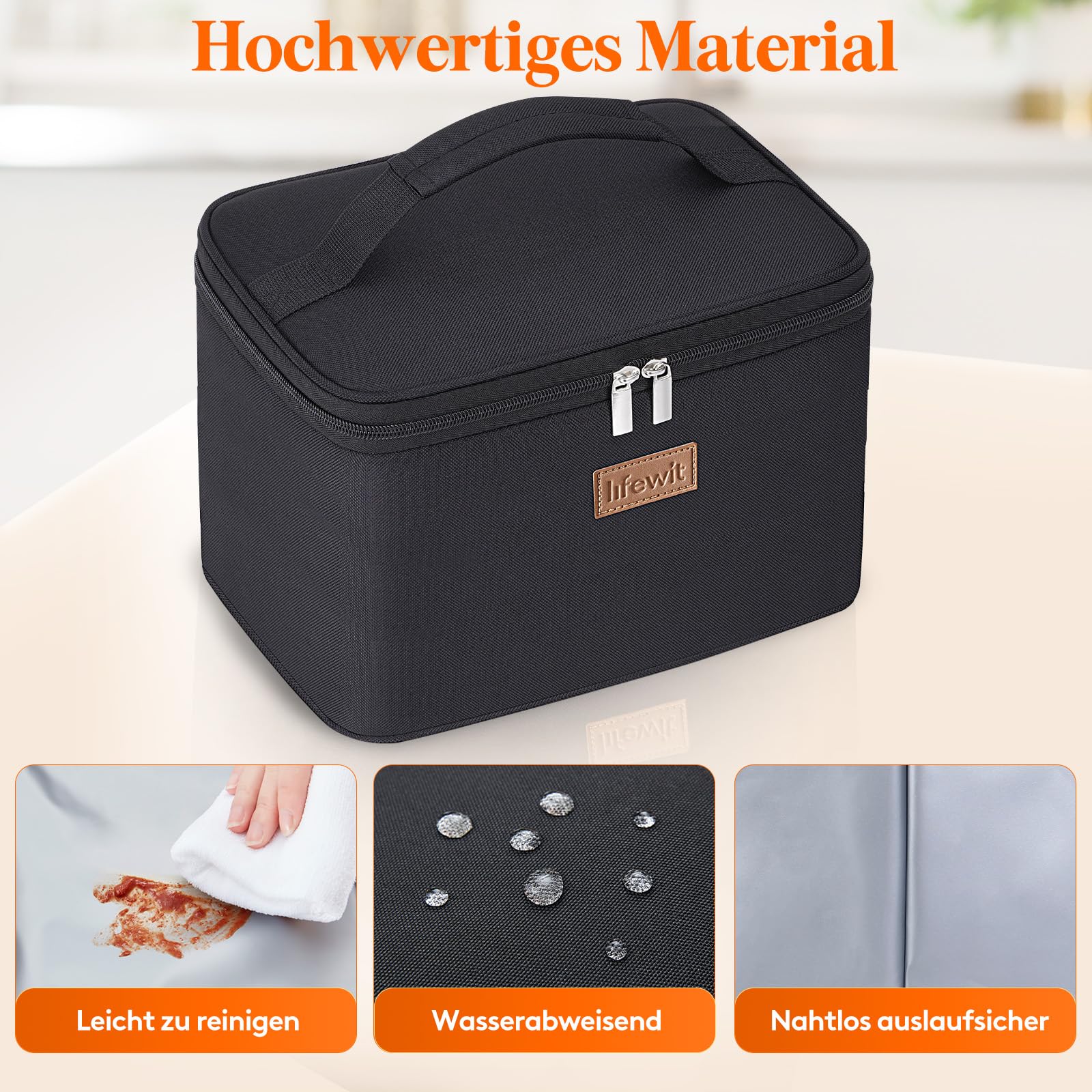 Lifewit Kühltasche Klein Isolierte für Männer Frauen, Faltbar Lunchbox Lunchtasche Isoliertasche Tragbare Kühlbox für Herren Damen für Picknicks Arbeit, Schwarz 9L 6