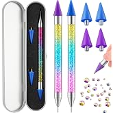 Tatuo 2 Pcs Dual-ended Rhinestone Picker Tool, Colorful | Bedazzling Pen, Diamond Painting Dotting Pen, 4 Extra Wax Pencil Tips, Gems Crystals Studs Picker, Nail Art DIY Kit Tool