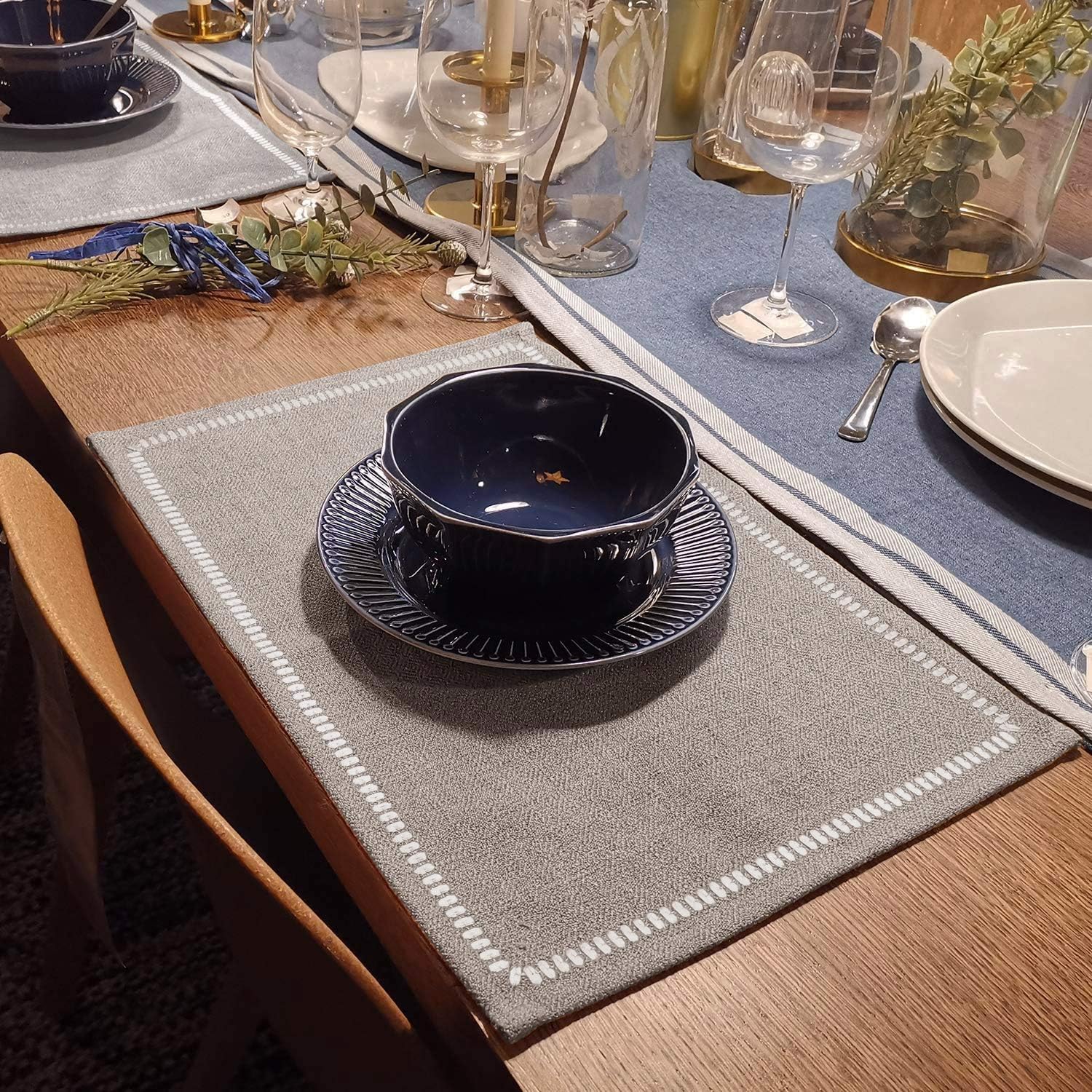 millianess Placemats Cotton Linen Embroidery Table Mats Heat Resistant Kitchen Tablemats for Dining Table 13"x18" (6 Piece,Nature-Linen): Home & Kitchen