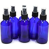 Vivaplex 6 pieces, Cobalt Blue, 4 oz Glass Bottles, with Black Fine Mist Sprayer