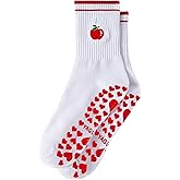 Yaguner Cute Pilates Grip Socks for Women Yoga Grippy Crew Athletic Socks for Barre Workout Hospital