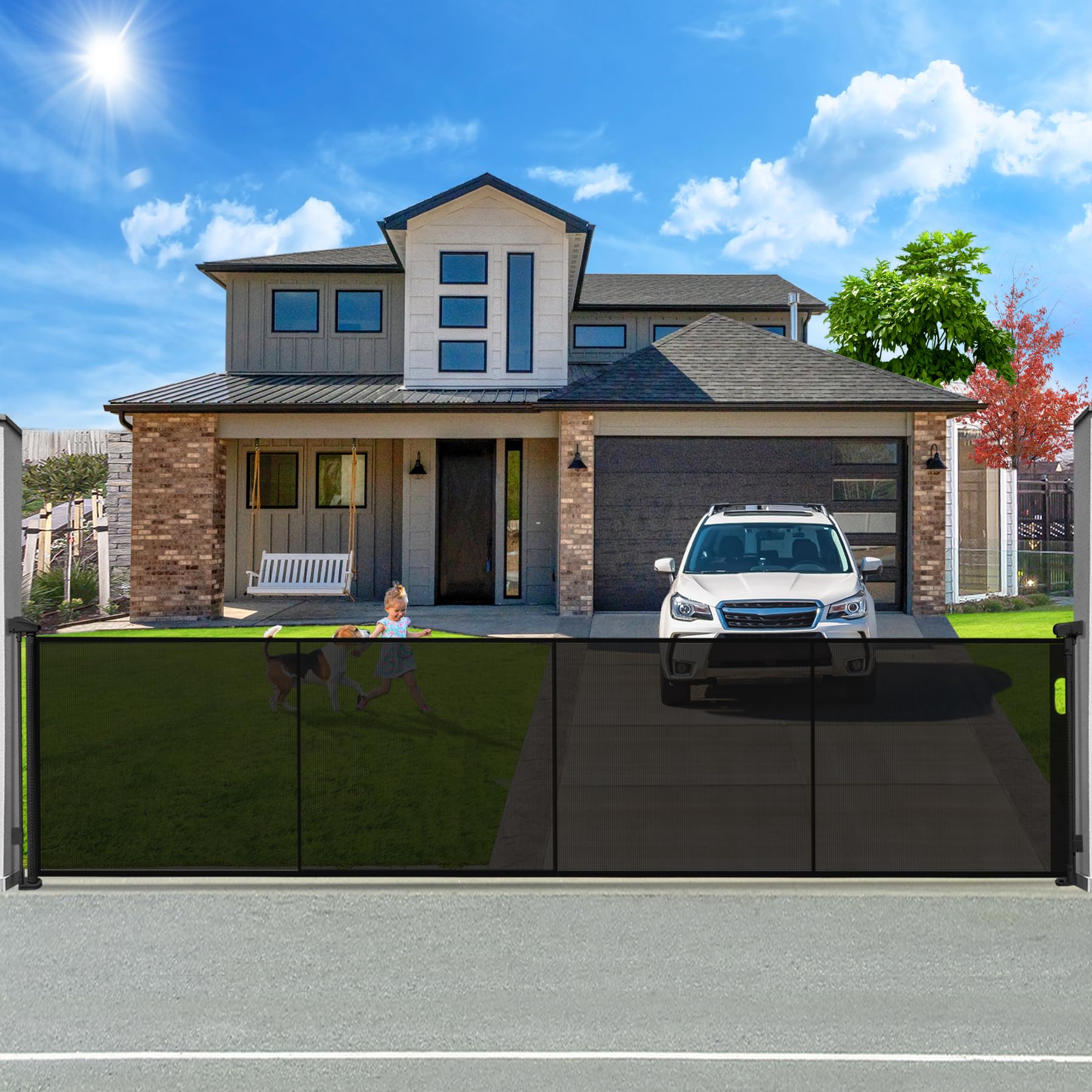 Photo 1 of 160" Retractable Baby Gates Extra Wide Dog Gate, Long Child Safety Gate, 37" Tall Toddler Pet Gate Mesh Gate with Reinforced Strips for Doorways, Stairs, Hallways, Outdoor & Indoor Large Openings