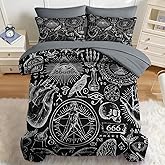 Nesker Comforter Set Queen Size, Vintage Halloween 7 Pcs Bedding for Kids and Adults, Mysticism Alchemy Bed Sheet Sets with Fitted Sheet 2 Pillowcases & 2 Shams