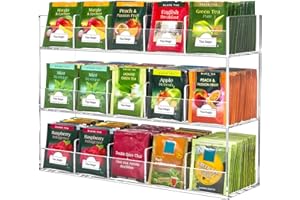 BEYGORM Acrylic Tea Bag Organizer for 270 Tea Packets, No Assembly Required Display Holder for Countertop, Vertical Tea Bag C