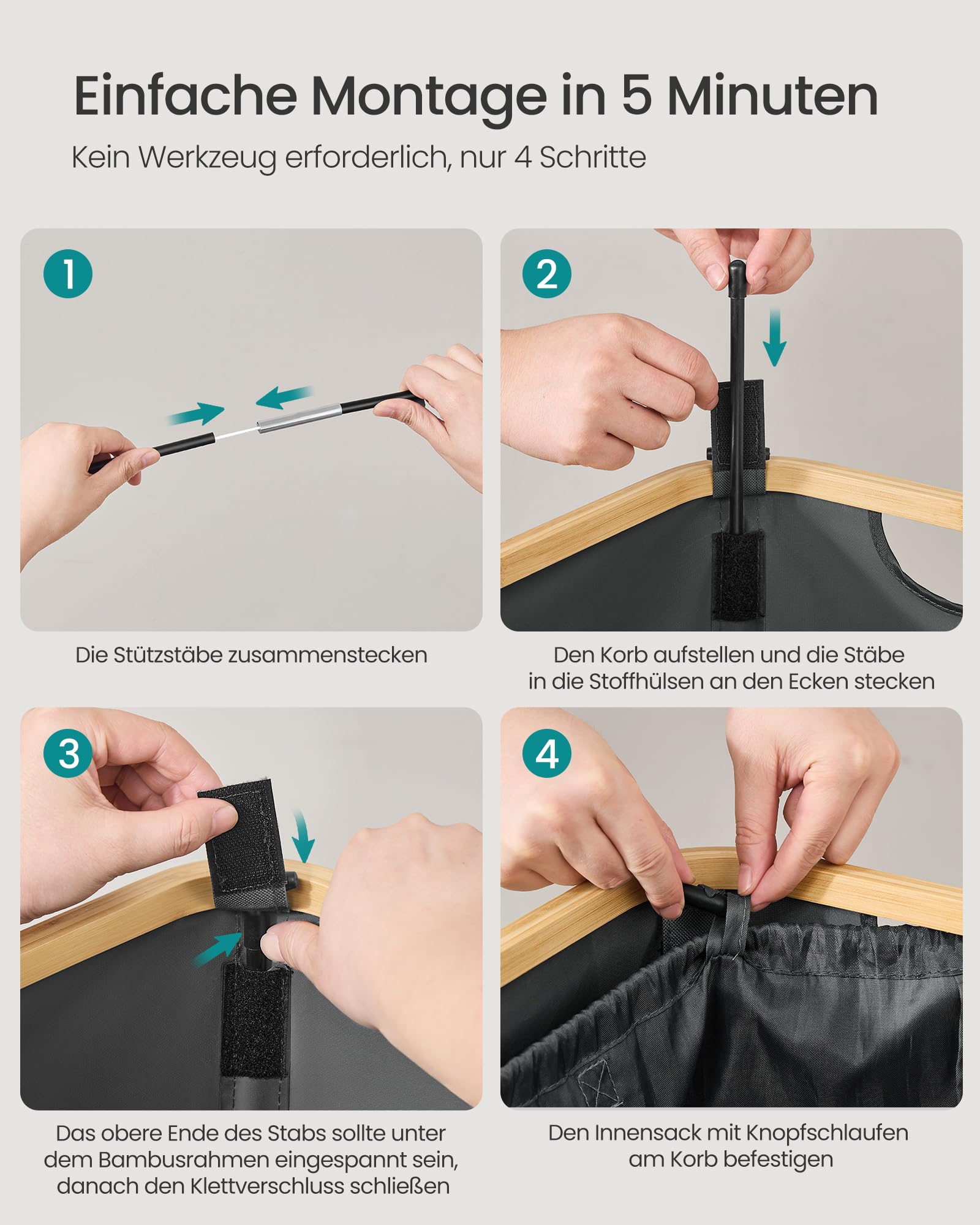 SONGMICS Pfandflaschen-Sammelbehälter, 95 L Pfandflaschen-Behälter, Flaschensammler Leergut, Recycling-Behälter, mit Loch, Deckel, Innensack mit Griffen, Küche, schiefergrau-naturbeige RRB509G01 7