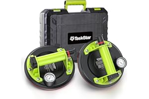Taskstar Glass Suction Cups to Lift Large Glass: 8" Tile Suction Cup Tool w/Pressure Gauge, 450 LBS Max Load, Heavy Duty Vacuum Lifter for Contractor/Tiler/Stone Installer/DIYer