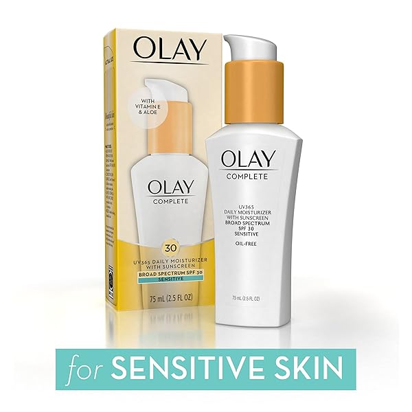 OLAY FACE MOISTURIZER, COMPLETE WITH SUNSCREEN SPF 30, FRAGRANCE-FREE FOR SENSISTIVE SKIN, BROAD SPECTRUM SUN PROTECTION, LONG-LASTING HYDRATION, NON-COMEDOGENIC – VITAMIN E & ALOE – 2.5 OZ – 2 PACK