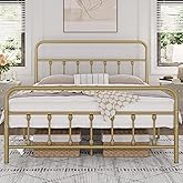 Yaheetech Classic Metal Platform Bed Frame Mattress Foundation with Victorian Style Iron-Art Headboard/Footboard/Under Bed Storage/No Box Spring Needed/Queen Size Antique Gold