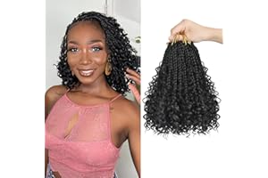 JULEN Goddess Box Braids Crochet Hair 1B - 8 Inch Pre Looped Boho Crochet Braids with Curly Ends, 8 Packs Boho Braids Crochet Hair for Black Women 3X Crochet Boho Box Braids Synthetic Hair Extensions