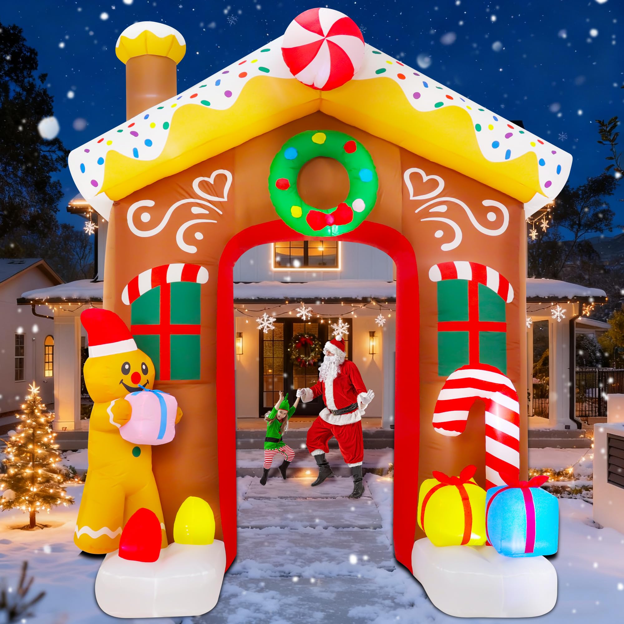 Photo 1 of 12FT Christmas Inflatables Decorations, Outdoor Gingerbread Arch Giant Blow Up with Built-in LED Lights for Yard Garden Lawn Holiday Decor