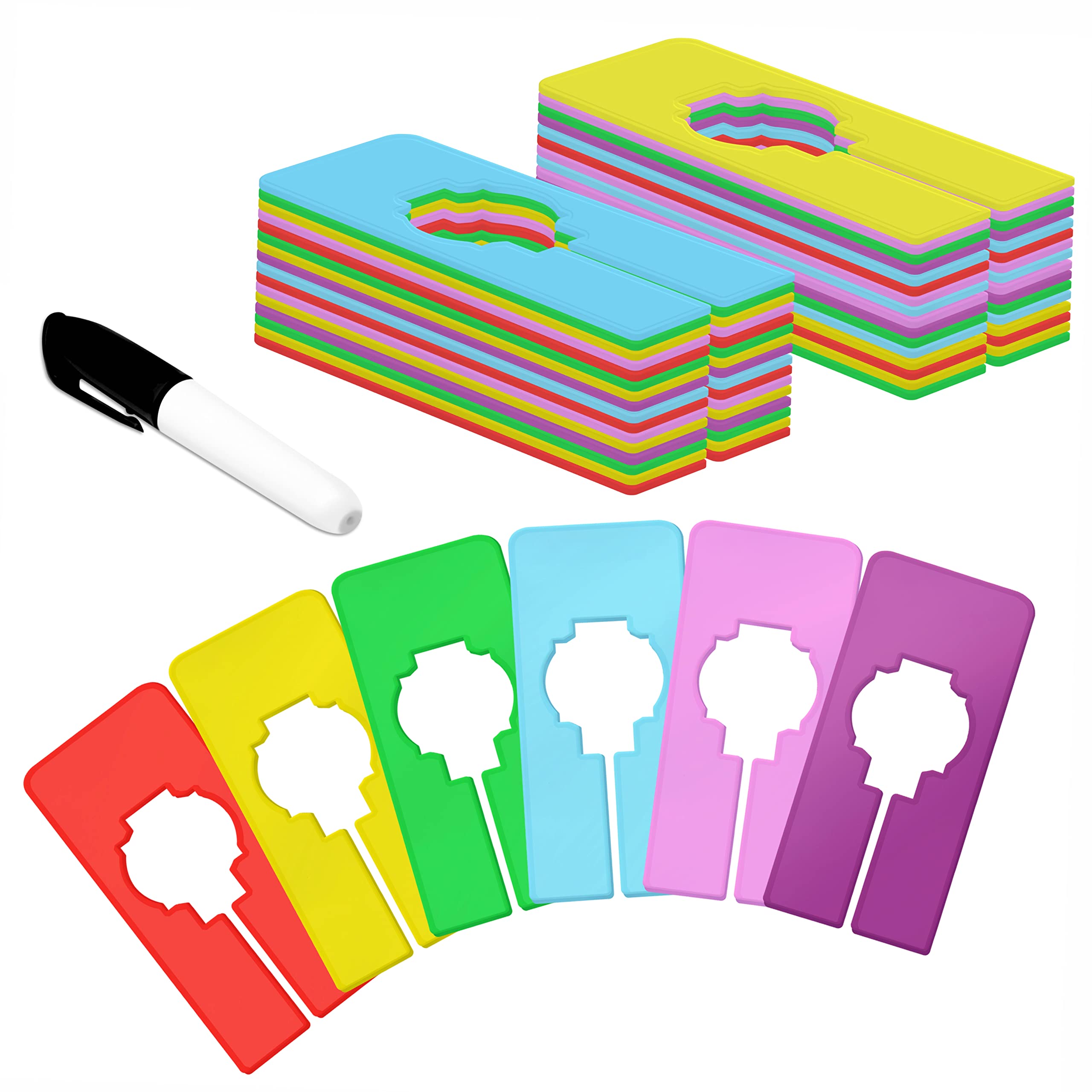 Photo 1 of 30 PCS Closet Rack Dividers, 6 Colors Rectangular Clothing Hanger Dividers with a Bonus Marker, Writable & Reusable for Sorting Clothes Size, Color Brand