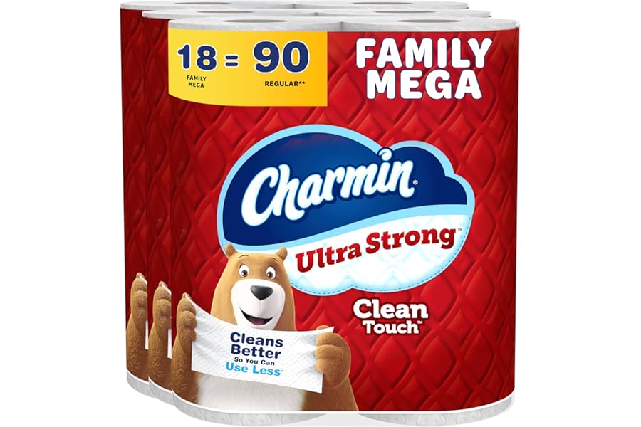 Charmin Ultra Strong Clean Touch 2-Ply Toilet Paper, 18 Family Mega Rolls = 90 Regular Rolls, White