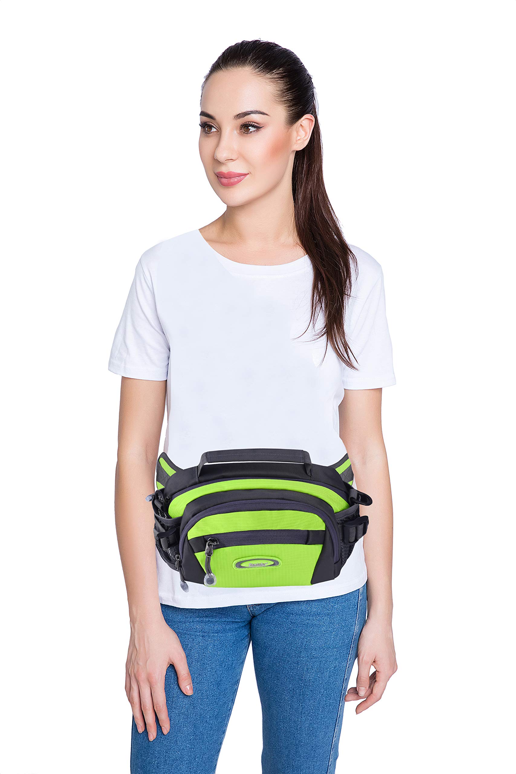 Y&R Direct Fanny Pack Waist Bag Packs Large Running Belt Bum Purse Bags with Bottle Holder Extension Strap Women Men Boy Girls Kids Gifts Waterproof Multicolor Outdoor Walking Hiking (Green)