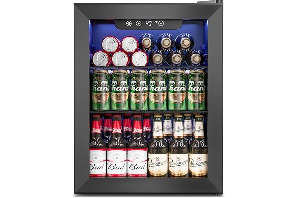 Feelfunn 1.7 Cu.Ft Beverage Refrigerator Cooler - 68 Can Mini Fridge Glass Door for Drink Soda Beer Wine - Small Refrigerator for Bedroom Office Home Dorm Bar, Black