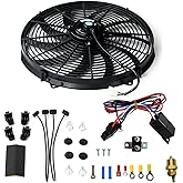 BLACKHORSE-RACING 16" 16 inch Electric Radiator Fan High 3000 + CFM Thermostat Wiring Switch Relay Kit Black