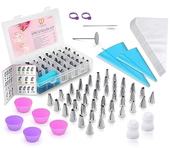 GoodBake 66-teiliges Premium Spritztüllen Set XXL mit Spritzbeutel, 42 Tüllen-Aufsätzen, 5 Cupcake-Förmchen
