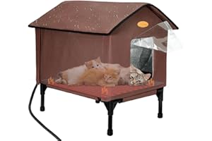 VILRAK Heated Cat House for Outside in Winter, Elevated Waterproof Insulated Cat Houses for Outdoor Cats, Heated Feral Cat Shelter for Multiple Cats - 22" x 18.5" x22.3"(Brown, Large)