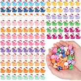 JIUZHU 160 PCS Mini Resin Ducks Wearing Santa Hats, 16 Color Tiny Christmas Duck Figures for Dollhouse, Fairy Garden Ornaments, Xmas Goodie Bag Fillers Party Favors Supplies, Classroom Prizes