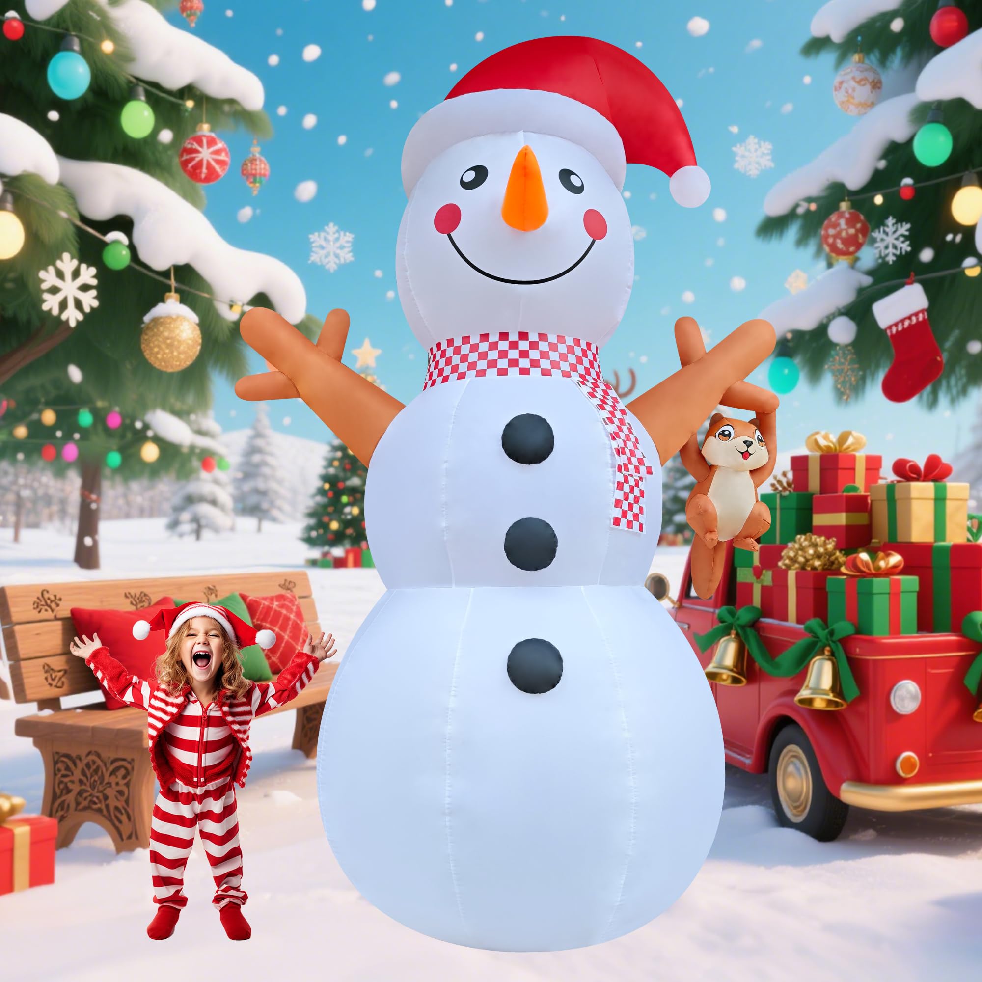 Photo 1 of **missing parts only**DAHAKII 12ft Giant Snowman Inflatable Decor with Cute Squirrel Christmas Inflatable Yard Decor Build-in LED Outdoor Blow up Holiday Decorations for Yard/Lawn/Garden