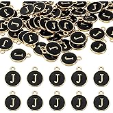 uxcell 52pcs Letter Charm, Enamel Letter Pendants, Alphabet J Pendants Double Sided Beads Charm for DIY Bracelet Necklace Pendants Earring Jewelry, Black
