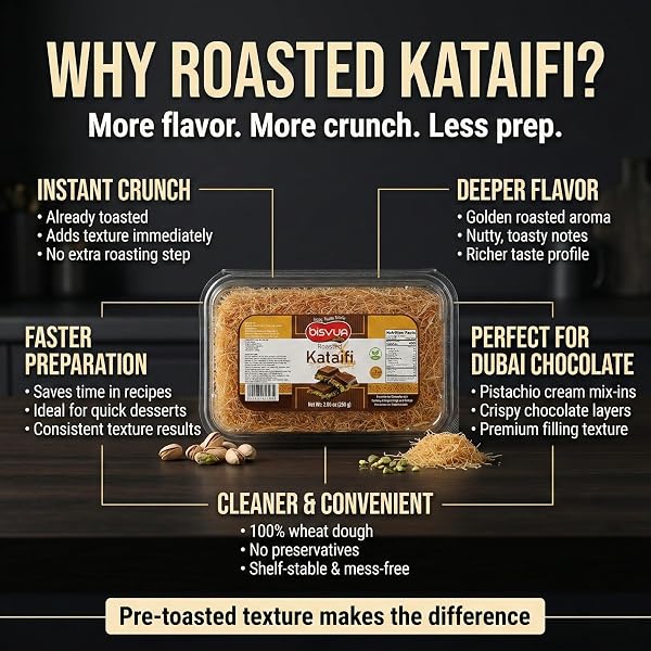BISVUA PREMIUM DESSERT TOPPING ROASTED KATAIFI PASTRY 200G (7.1 OZ) – GOLDEN TOASTED SHREDDED PHYLLO DOUGH FOR DUBAI CHOCOLATE FILLING, PISTACHIO CREAM RECIPES, KUNAFA DOUGH & CRUNCHY