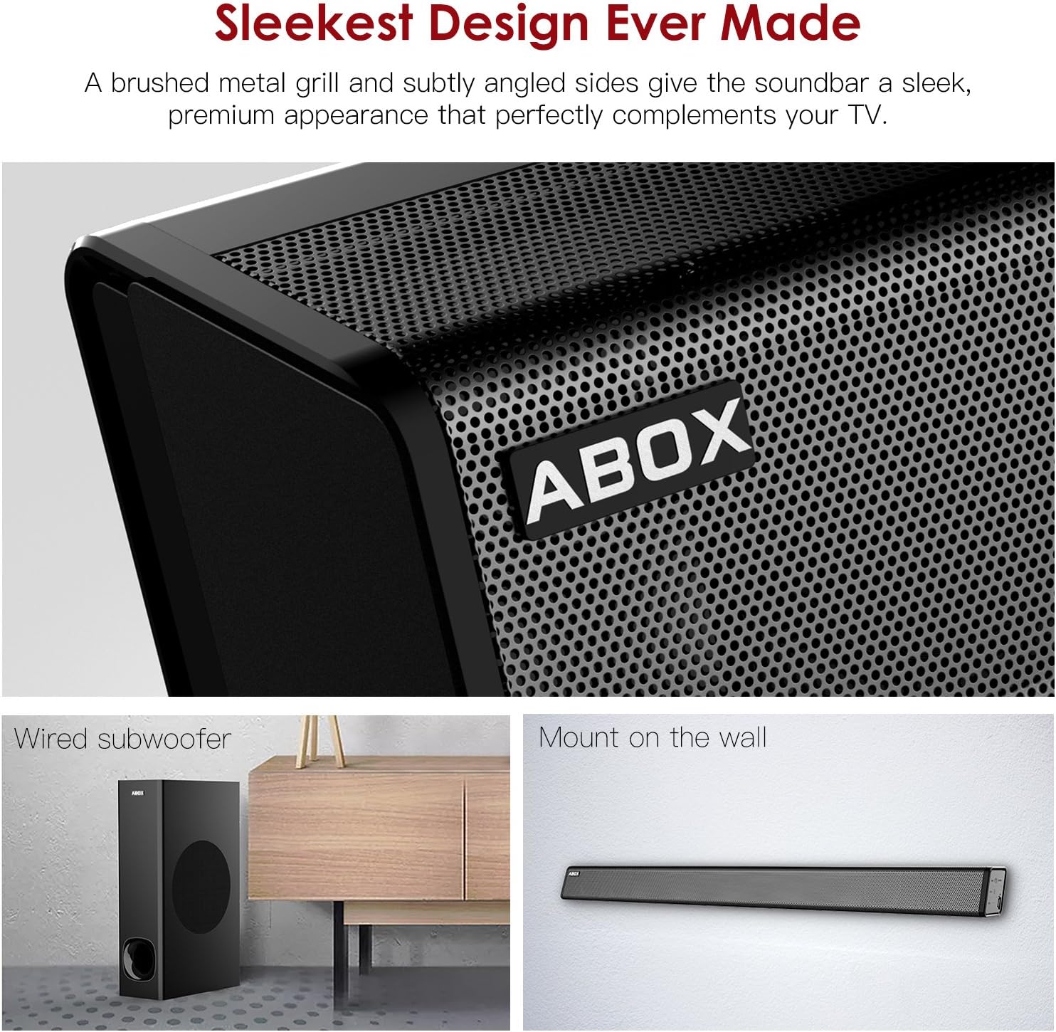 abox soundbar for tv 34 inch 120w 2.1 channel speaker