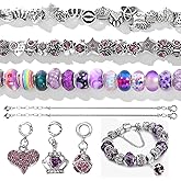 Coiris 35pcs Large Hole Beads for Bracelets Rhinestone Assorted European Metal Spacer Charm Seed Beads for Keychain Jewelry Making Crafts(PJ1003-Purple)
