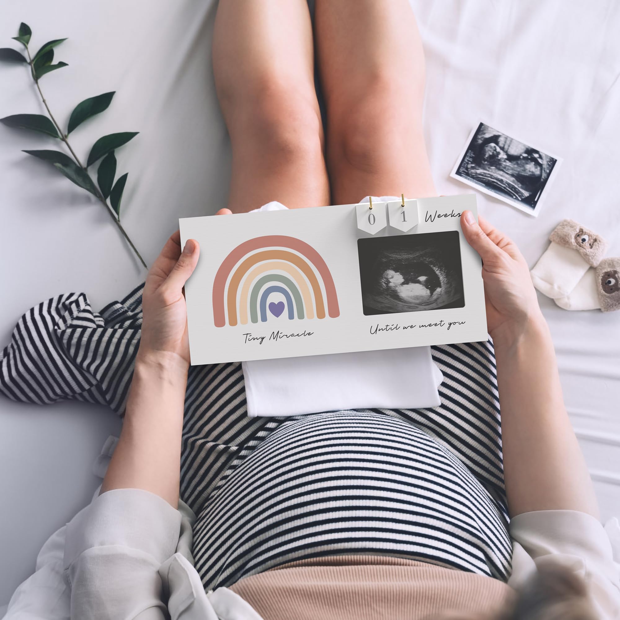 Rainbow Baby Sonogram Picture Frame Countdown Weeks, Pregnancy Announcement Ideas, 4