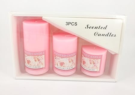 GOYAL High Quality Pink Scented Wax Pillar Set (Set of 3)