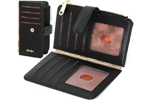 Badiya Credit Card Holder for Women RFID Blocking Slim Wallet Bifold Multi Card Case Zipper Pocket with 3 ID Window