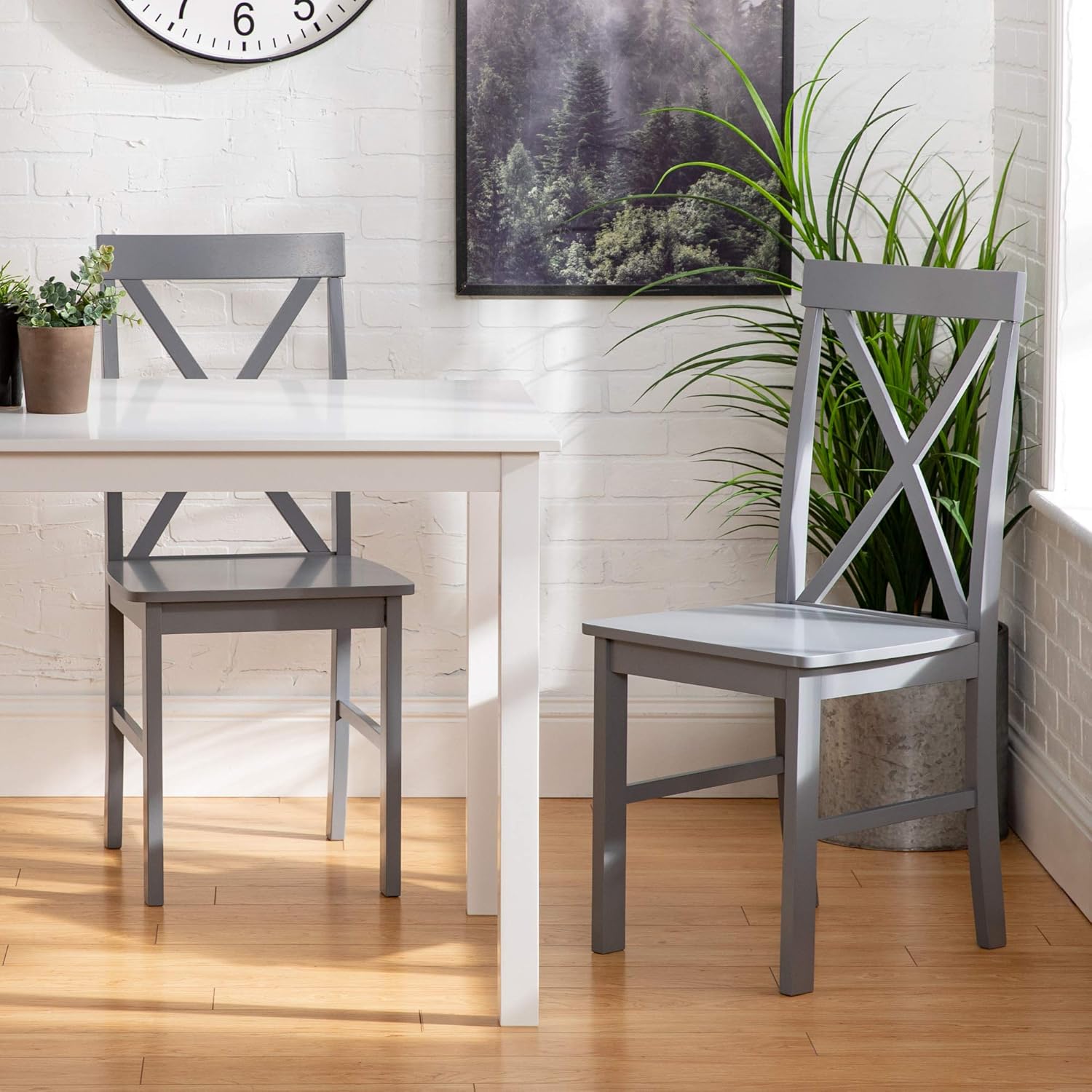 Walker Edison 4 Person Modern Farmhouse Wood Small Dining TableDining Room Kitchen Table Set Dining 4 Chairs Set White/Grey48 Inch: Furniture & Decor