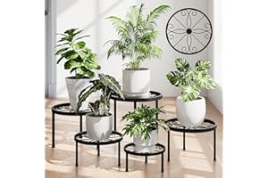 GENTINGBRO 5-Pack Plant Stands Outdoor Metal Flower Pot Racks for Heavy Duty Anti-Rust Iron Plant Riser for Pots Black Round Planter Stands for Home Patio Garden Decor