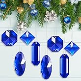 Simgoing 8 Pack Jewel Ornaments 1.2" - 3.5" Crystal Jewel Hanging Decorations for Christmas Tree Glitter Gemstone Ornaments Rectangle Square Oval Rhombus for Home Wedding & Holiday Party Decor(Blue)