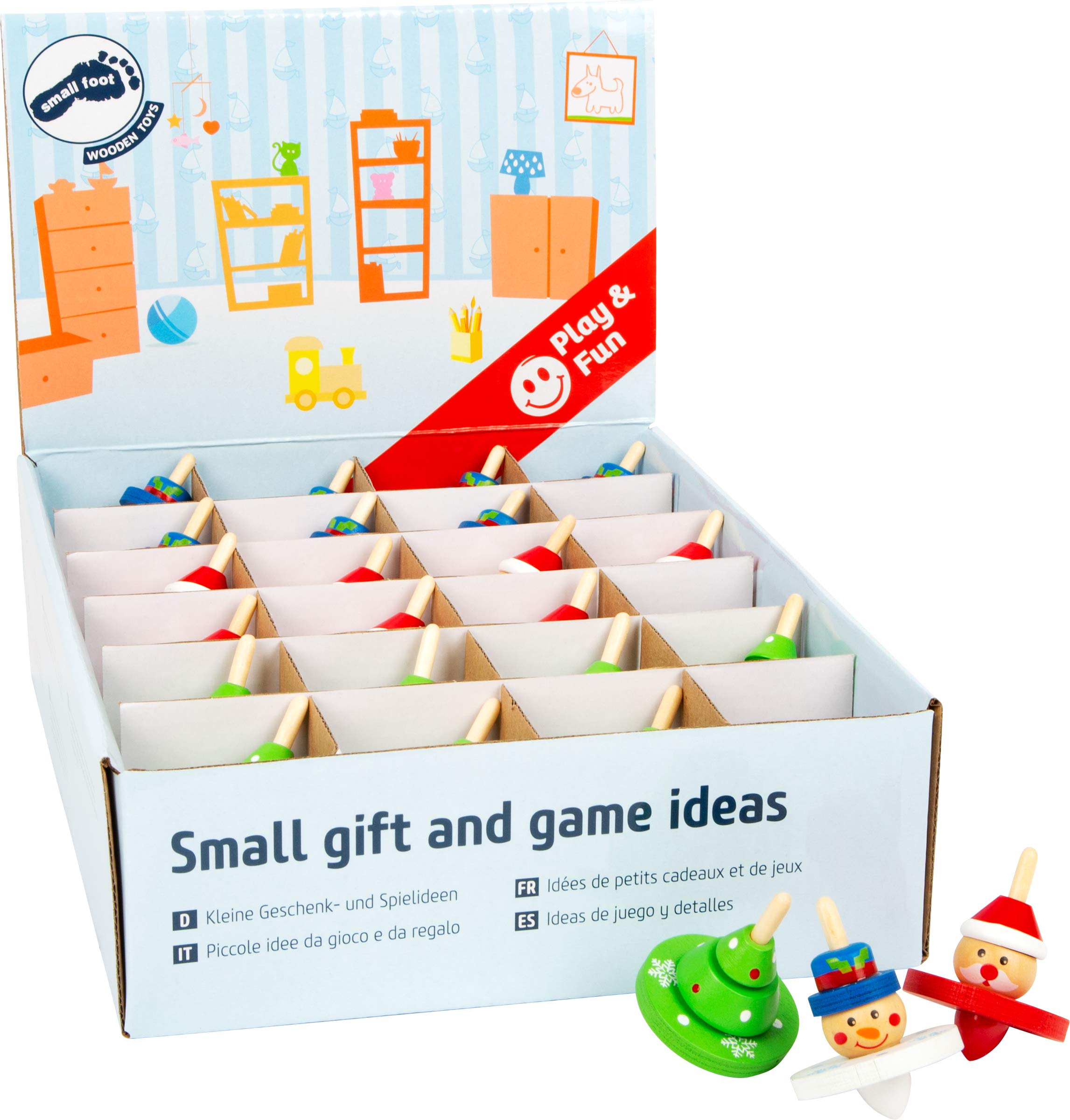 Small Foot 11471 Christmas Tops Display Made of Wood, Set of 12, Height of Each Top Approx. 6 cm, Ø Approx. 4 cm