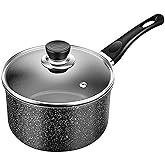 Komost 2 Quarts Nonstick Saucepan with Glass Lid - Small Pots for Cooking, Detachable Handle Multipurpose Induction Compatible Cooking Pot, PFOA Free