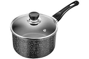 Nonstick Saucepan with Lid, 1.5 Quarts Sauce Pan with Swiss Granite Coating, Small Cooking Pot with Detachable Handle Multipu
