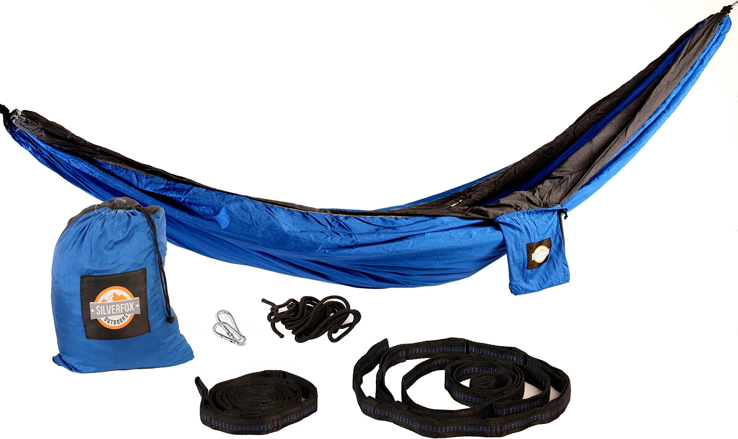Double Layer Camping Hammock Includes Free Tree Straps and Carabiners - Extra Layer For Increased Durability, Strength, And Protection - Side Zipper Between Layers For Camping