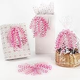 HUIHUANG Bows for Gift Wrapping Pink/White/Hot Pink Curly Bows with Self Adhesive & Twist Tie, 7 inch Pink Gift Bow for Presents, Gift Basket, Baby Shower, Christmas Decor, Party Favors- 6 Counts