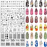 Whaline 6Pcs Gothic Halloween Nail Plates Stamping Set Skull Evil Eye Moon Stamp Templates Halloween Nail Art Plates for DIY Print Manicure Salon Design