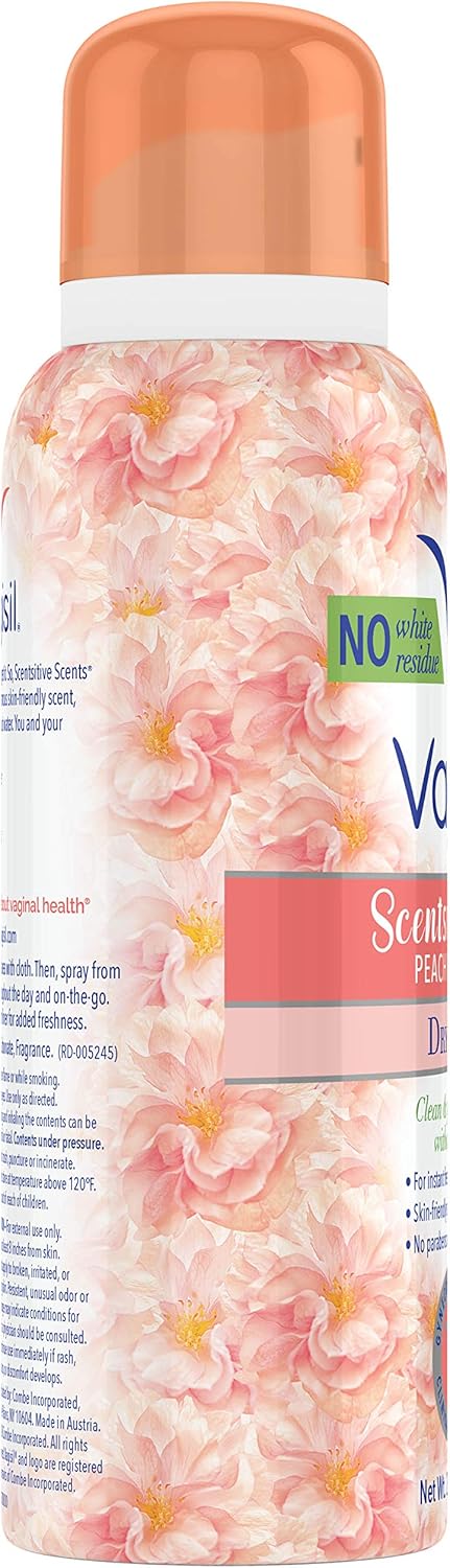 Vagisil Scentsitive Scents Feminine Dry Wash Deodorant Spray for Women, Gynecologist Tested, Paraben Free, Peach Blossom: Health & Personal Care