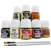 Pebeo Vitrea 160 Faux Stained Glass Paint Kit, 8 Colors, Bundled w/Brushes | 8 translucent glossy glass paint colors, bake at 325F for a dishwasher &amp; UV-resistant finish, great for wine glasses