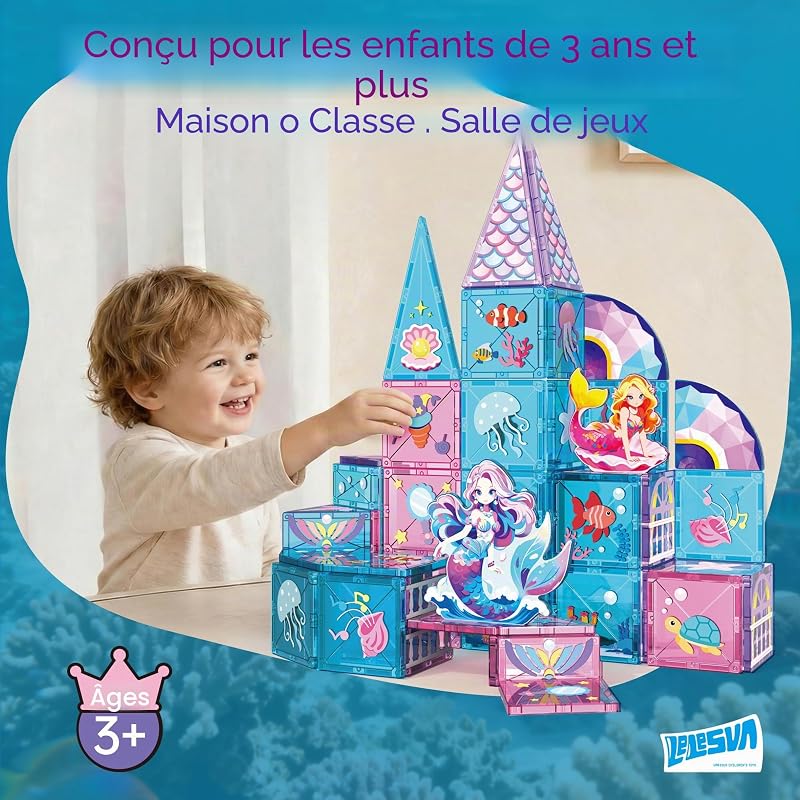 Ensemble de construction de carreaux magnétiques sirène, 51 pièces, jouet de construction magnétique pour garçons et filles, cadeau pour enfants de 3, 4, 5, 6, 7 ans, blocs magnétiques éducatifs STEM