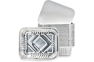 XIAFEI 1.5LB Takeout Foil Pans with Lids(50 Pack), Recyclable Food Storage,Disposable Aluminum Foil for Catering Party Meal Prep Freezer Drip Pans BBQ Potluck Holidays-6.10 * 5.31 * 6.5